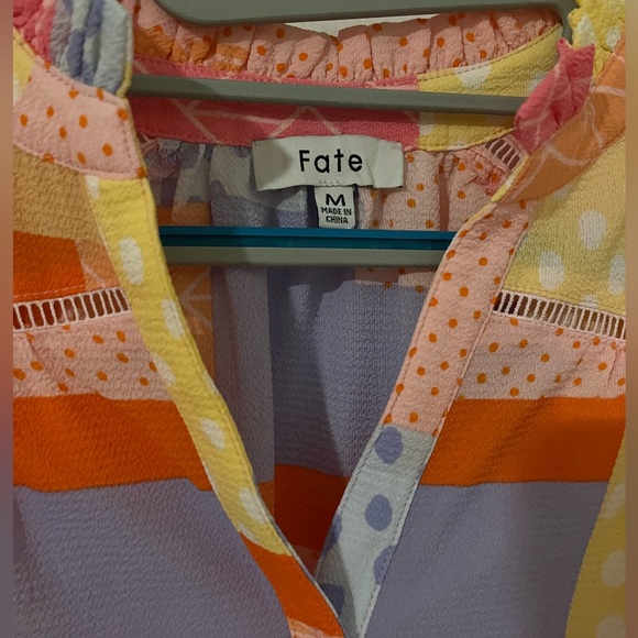 Fate Colorful Balloon Sleeve Blouse Ruffle Cuff Sz M Relaxed Fit Oversized - Picture 3 of 5